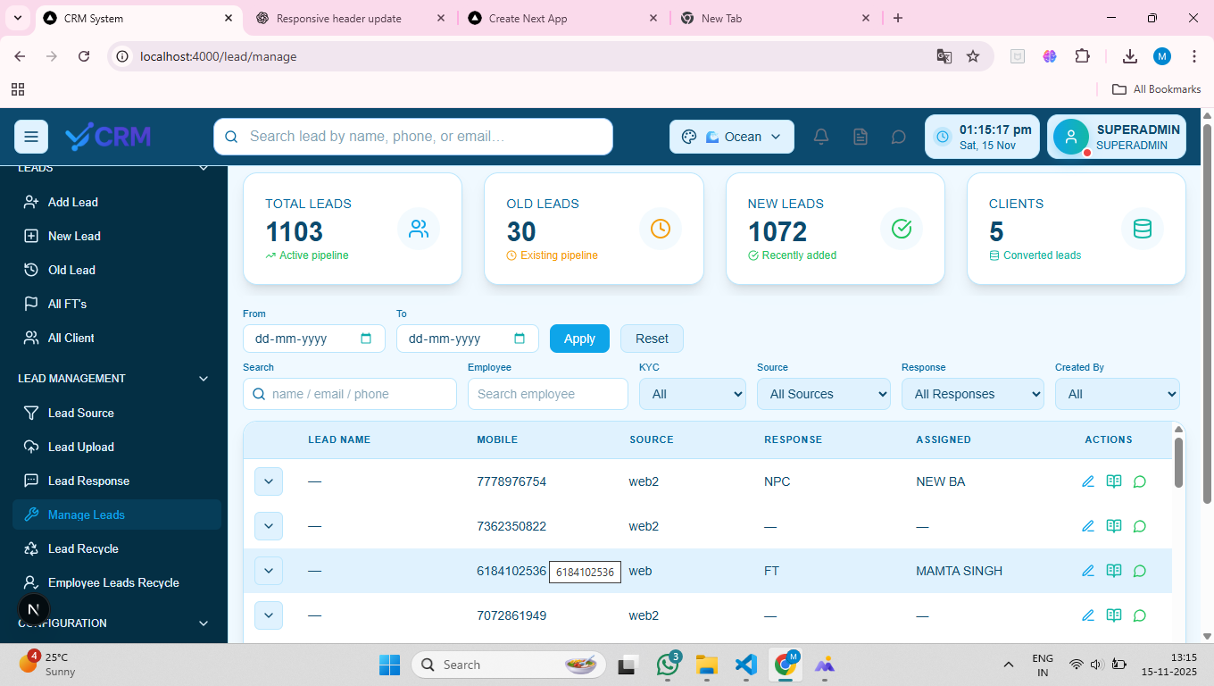 Fox CRM - Lead Upload screen